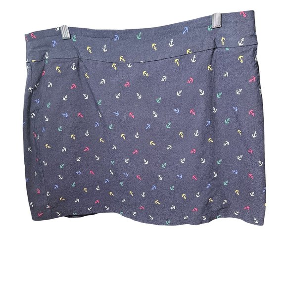 Navy Blue Yam & Sea Anchor Print Skirt With Side Zipper Closure and short under - Picture 1 of 5